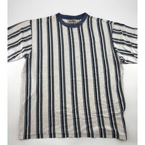 Vintage 90s Property Striped Knit T-Shirt Men's XL Blue Yellow Cotton USA Made